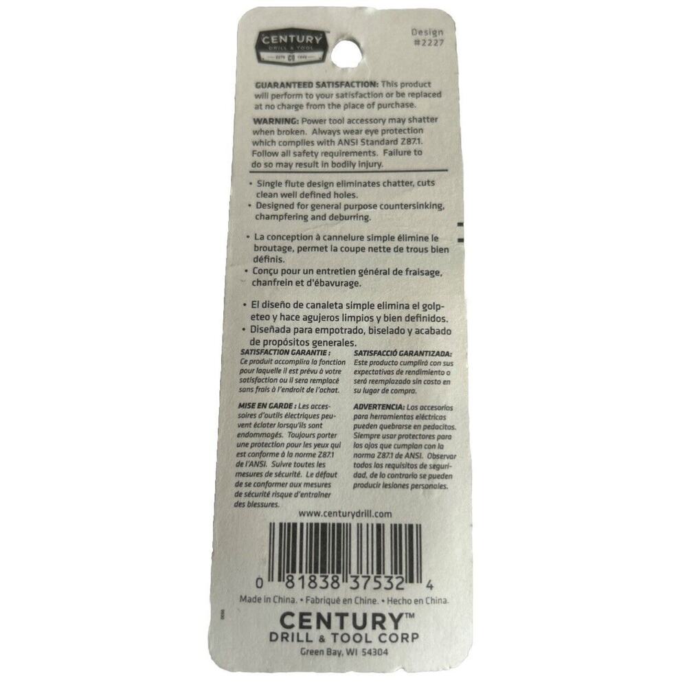 CENTURY DRILL & TOOL 1/2" Countersink Single Flute Plastic Wood 37532 - Picture 2 of 2